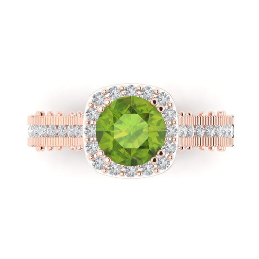 2.37 cttw Natural Peridot Hidden Halo Engagement Ring - Solid Rose Gold (VVS1, Round Cut,7.5mm)