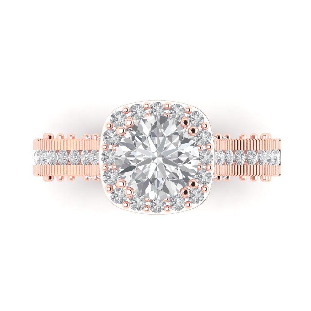 2.37 cttw White Sapphire Hidden Halo Engagement Ring - Solid Gold (Round Cut,7.5mm)