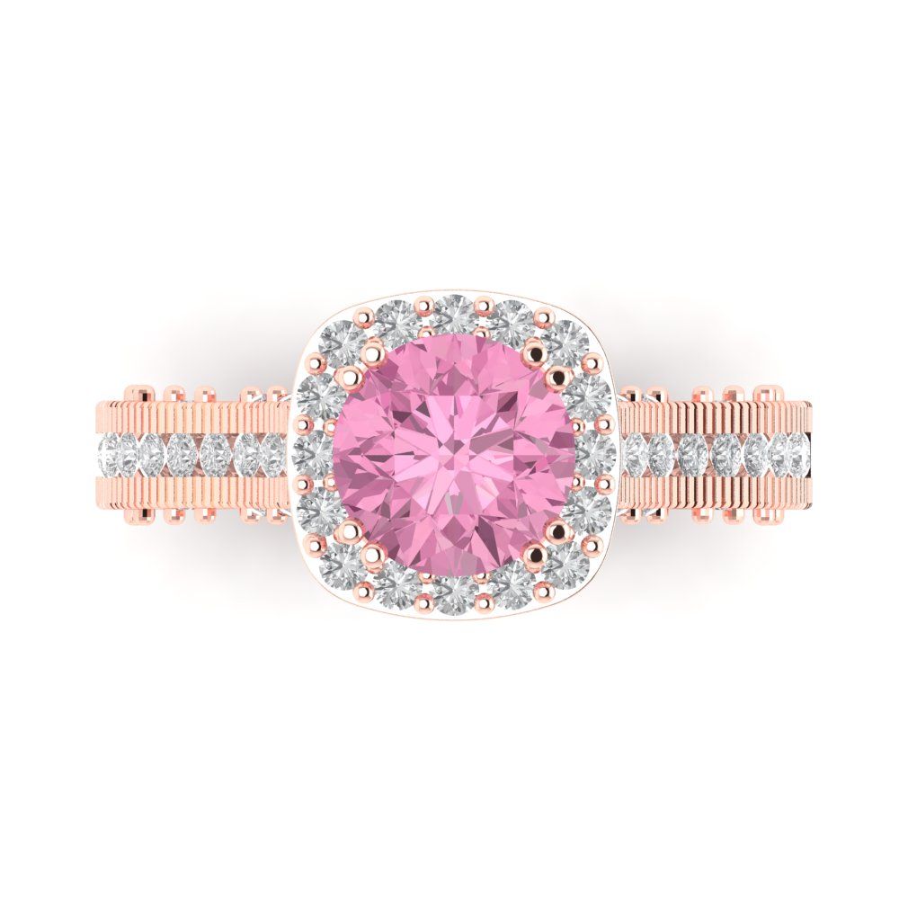 2.37 cttw Zirconia Simulated Pink Diamond Hidden Halo Engagement Ring - Solid Gold (VVS1, Round Cut,7.5mm)