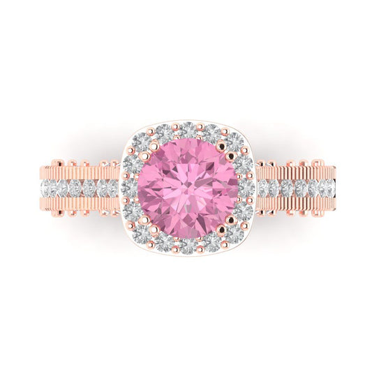 2.37 cttw Zirconia Simulated Pink Diamond Hidden Halo Engagement Ring - Solid Rose Gold (VVS1, Round Cut,7.5mm)
