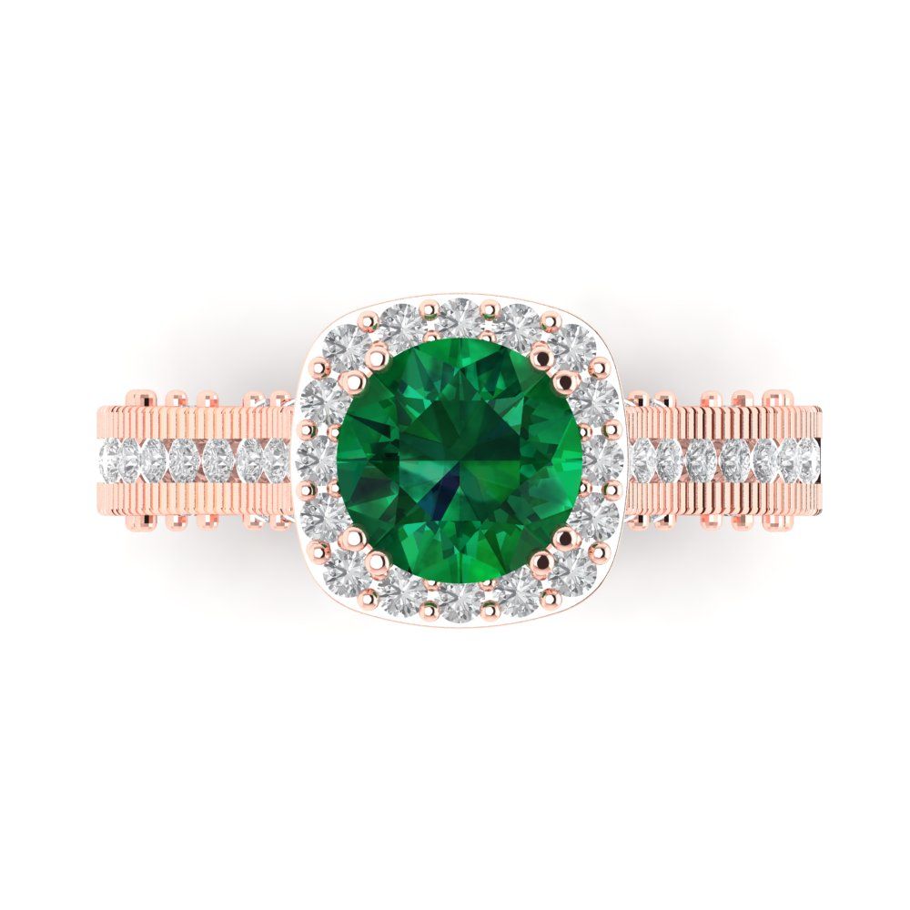2.37 cttw Simulated Emerald Hidden Halo Engagement Ring - Solid Gold (Round Cut,7.5mm)