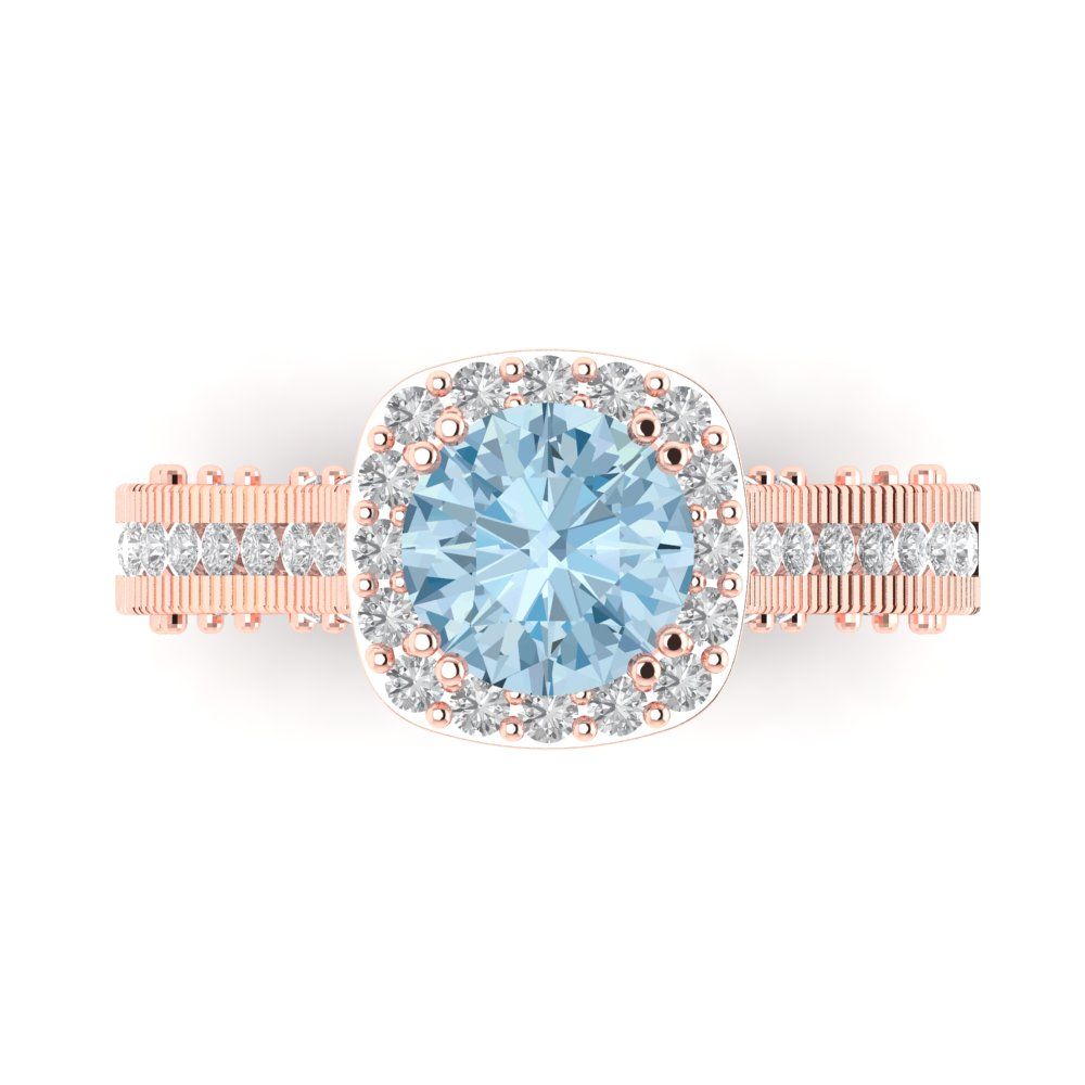 2.37 cttw Zirconia Simulated Blue Diamond Hidden Halo Engagement Ring - Solid Gold (VVS1, Round Cut,7.5mm)