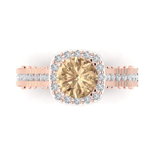 2.37 cttw Yellow Moissanite Hidden Halo Engagement Ring - Solid Rose Gold (VVS1, Round Cut,7.5mm)
