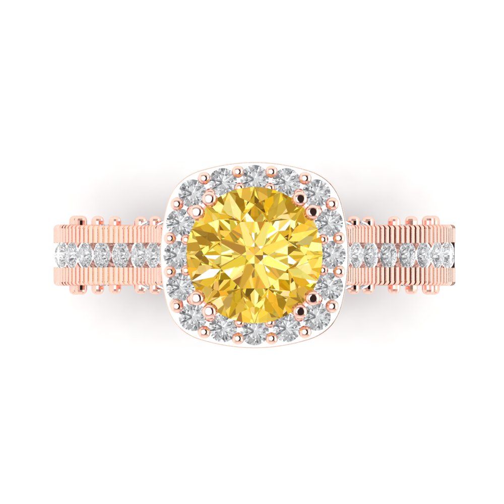 2.37 cttw Zirconia Simulated Yellow Diamond Hidden Halo Engagement Ring - Solid Gold (VVS1, Round Cut,7.5mm)