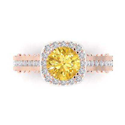 2.37 cttw Zirconia Simulated Yellow Diamond Hidden Halo Engagement Ring - Solid Gold (VVS1, Round Cut,7.5mm)