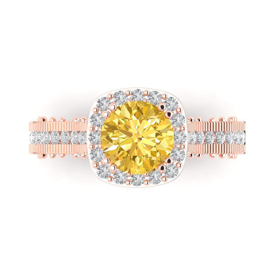 2.37 cttw Zirconia Simulated Yellow Diamond Hidden Halo Engagement Ring - Solid Rose Gold (VVS1, Round Cut,7.5mm)