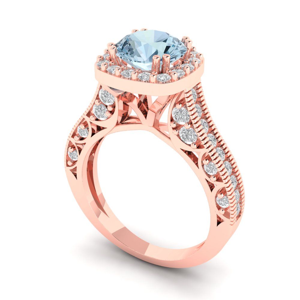 2.37 cttw Natural Swiss Blue Topaz Hidden Halo Engagement Ring - Solid Gold (Round Cut,7.5mm)
