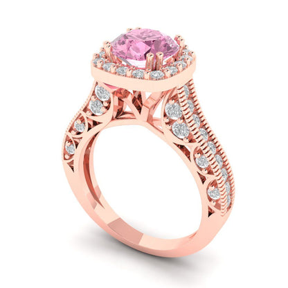 2.37 cttw Zirconia Simulated Pink Diamond Hidden Halo Engagement Ring - Solid Gold (VVS1, Round Cut,7.5mm)