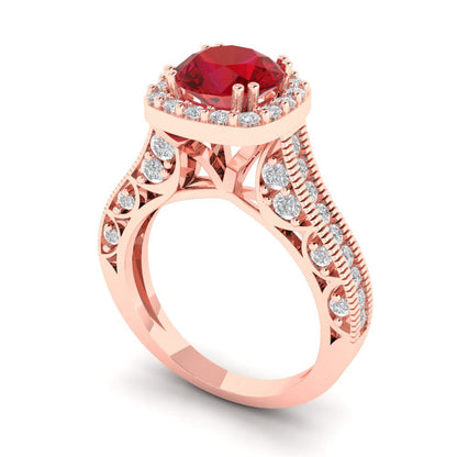 2.37 cttw Simulated Ruby Hidden Halo Engagement Ring - Solid Rose Gold (VVS1, Round Cut,7.5mm)