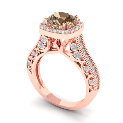 2.37 cttw Zirconia Simulated Champagne Diamond Hidden Halo Engagement Ring - Solid Gold (VVS1, Round Cut,7.5mm)