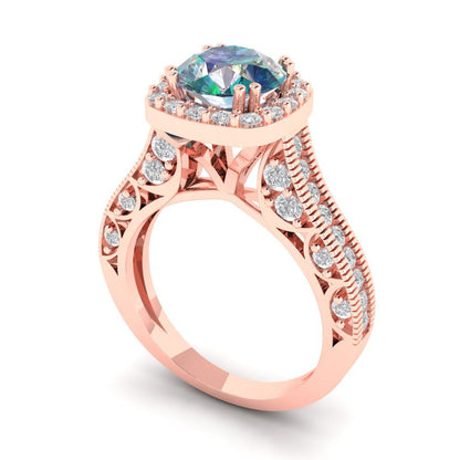 2.37 cttw Blue Moissanite Hidden Halo Engagement Ring - Solid Gold (Round Cut,7.5mm)