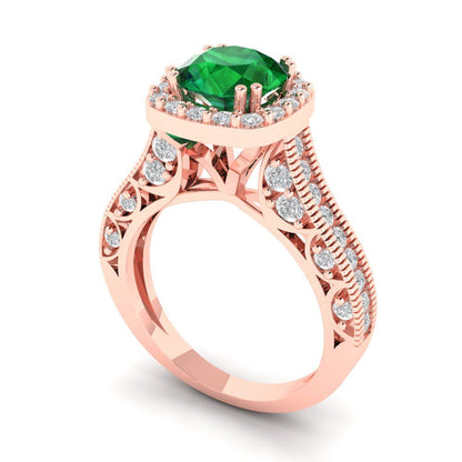 2.37 cttw Simulated Emerald Hidden Halo Engagement Ring - Solid Gold (Round Cut,7.5mm)