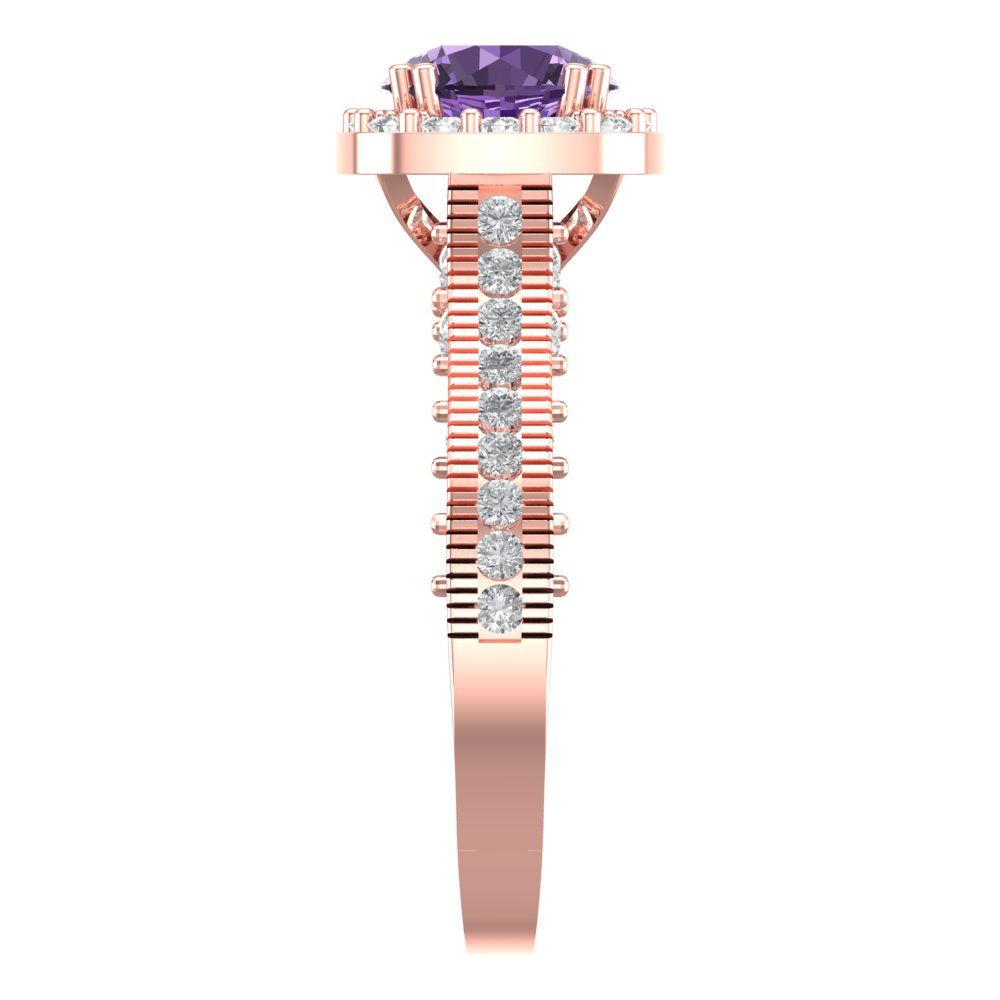 2.37 cttw Simulated Alexandrite Hidden Halo Engagement Ring - Solid Gold (Round Cut,7.5mm)