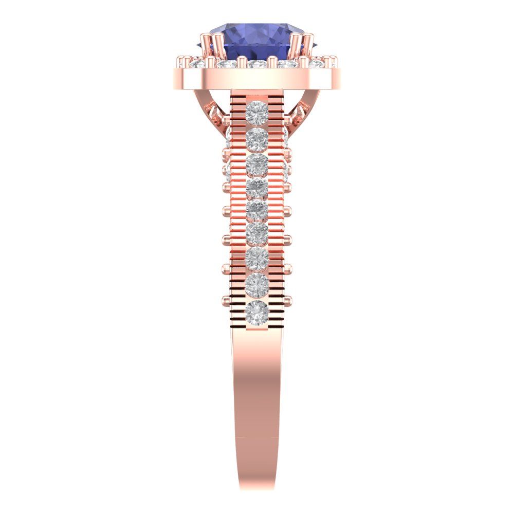 2.37 cttw Simulated Tanzanite Hidden Halo Engagement Ring - Solid Gold (Round Cut,7.5mm)