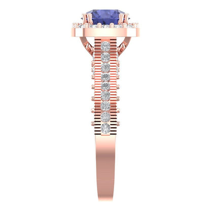 2.37 cttw Simulated Tanzanite Hidden Halo Engagement Ring - Solid Gold (Round Cut,7.5mm)
