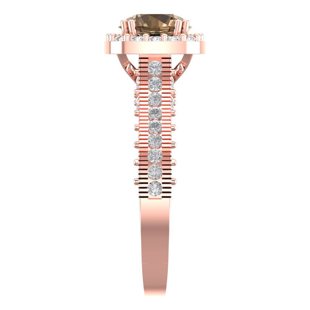 2.37 cttw Zirconia Simulated Champagne Diamond Hidden Halo Engagement Ring - Solid Gold (VVS1, Round Cut,7.5mm)