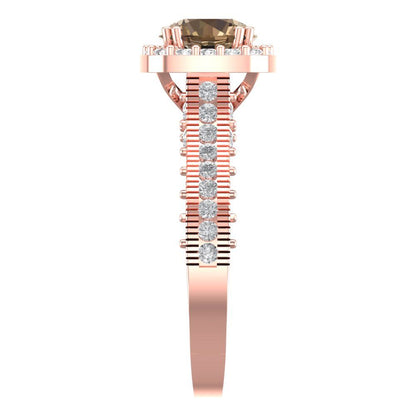 2.37 cttw Zirconia Simulated Champagne Diamond Hidden Halo Engagement Ring - Solid Gold (VVS1, Round Cut,7.5mm)