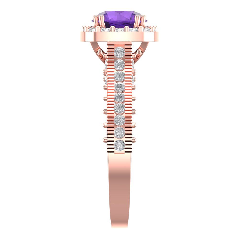 2.37 cttw Natural Amethyst Hidden Halo Engagement Ring - Solid Gold (Round Cut,7.5mm)