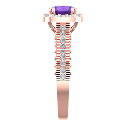 2.37 cttw Natural Amethyst Hidden Halo Engagement Ring - Solid Gold (Round Cut,7.5mm)