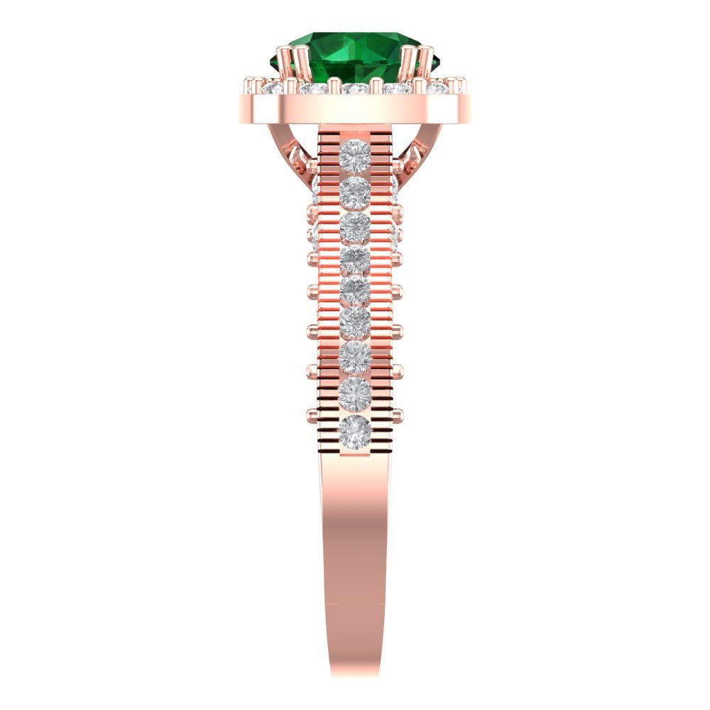 2.37 cttw Simulated Emerald Hidden Halo Engagement Ring - Solid Gold (Round Cut,7.5mm)