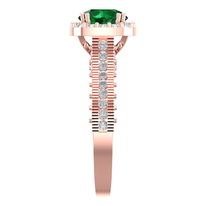 2.37 cttw Simulated Emerald Hidden Halo Engagement Ring - Solid Gold (Round Cut,7.5mm)