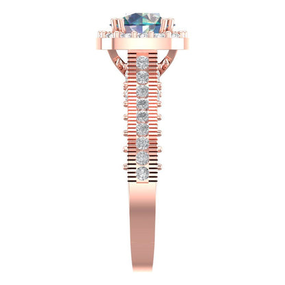 2.37 cttw Blue Moissanite Hidden Halo Engagement Ring - Solid Gold (Round Cut,7.5mm)