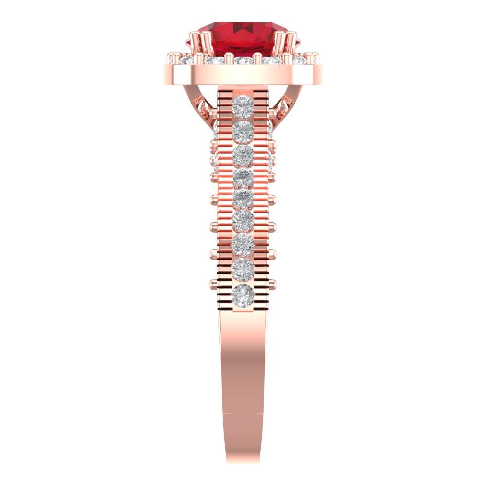 2.37 cttw Simulated Ruby Hidden Halo Engagement Ring - Solid Rose Gold (VVS1, Round Cut,7.5mm)