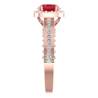 2.37 cttw Simulated Ruby Hidden Halo Engagement Ring - Solid Rose Gold (VVS1, Round Cut,7.5mm)
