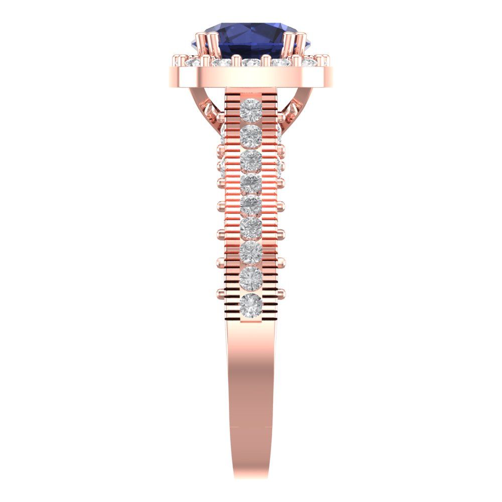 2.37 cttw Simulated Blue Sapphire Hidden Halo Engagement Ring - Solid Gold (Round Cut,7.5mm)