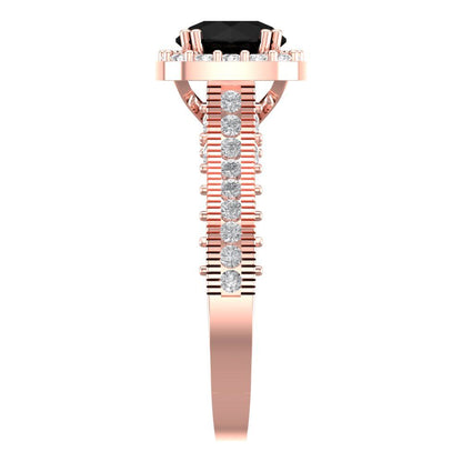 2.37 cttw Natural Onyx Hidden Halo Engagement Ring - Solid Gold (Round Cut,7.5mm)