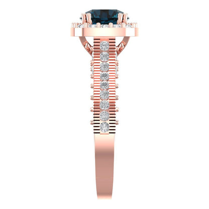 2.37 cttw Natural London Blue Topaz Hidden Halo Engagement Ring - Solid Gold (Round Cut,7.5mm)