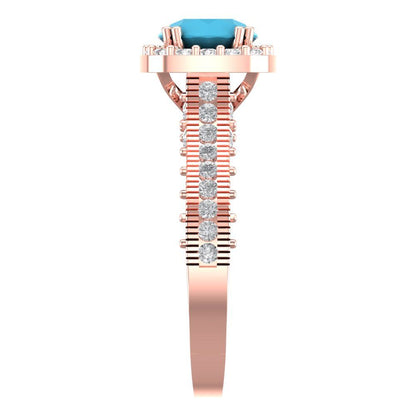 2.37 cttw Simulated Turquoise Hidden Halo Engagement Ring - Solid Gold (Round Cut,7.5mm)