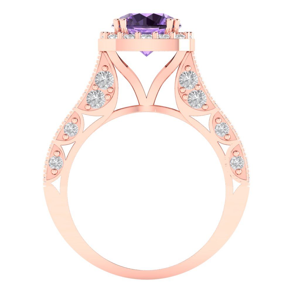 2.37 cttw Simulated Alexandrite Hidden Halo Engagement Ring - Solid Gold (Round Cut,7.5mm)