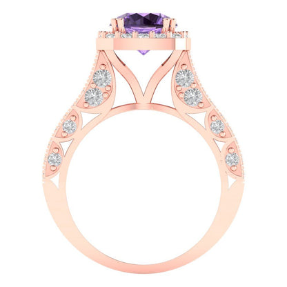 2.37 cttw Simulated Alexandrite Hidden Halo Engagement Ring - Solid Gold (Round Cut,7.5mm)