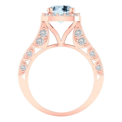 2.37 cttw Natural Sky Blue Topaz Hidden Halo Engagement Ring - Solid Gold (Round Cut,7.5mm)