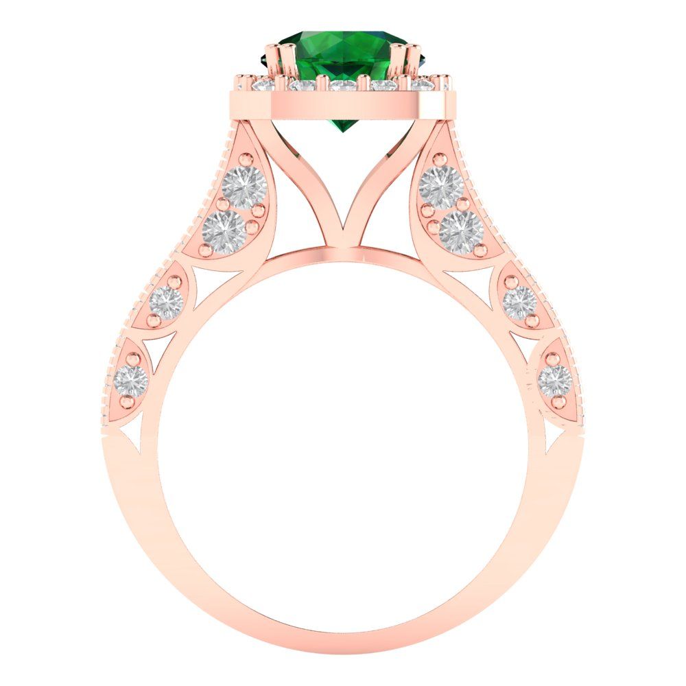 2.37 cttw Simulated Emerald Hidden Halo Engagement Ring - Solid Gold (Round Cut,7.5mm)