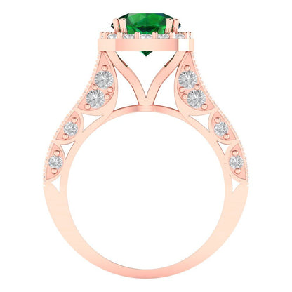 2.37 cttw Simulated Emerald Hidden Halo Engagement Ring - Solid Gold (Round Cut,7.5mm)