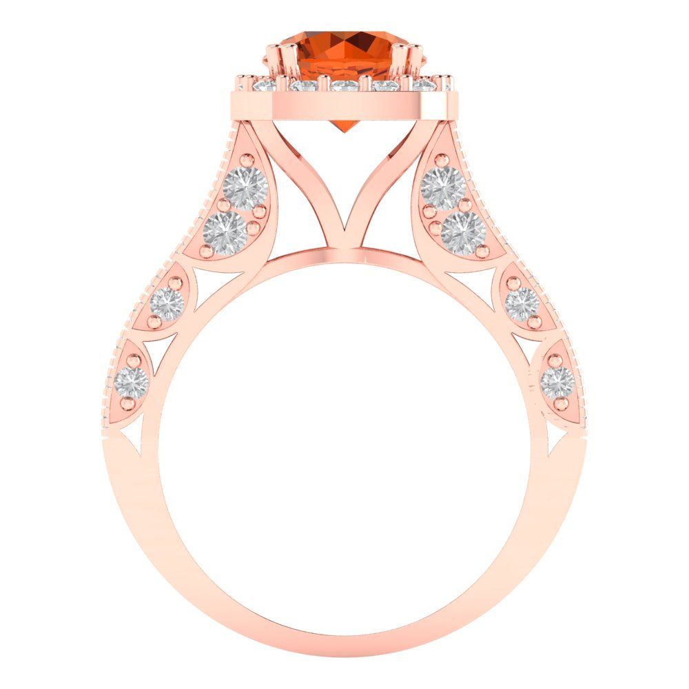 2.37 cttw Simulated Pink Tourmaline Hidden Halo Engagement Ring - Solid Gold (Round Cut,7.5mm)