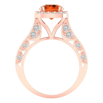 2.37 cttw Simulated Pink Tourmaline Hidden Halo Engagement Ring - Solid Gold (Round Cut,7.5mm)