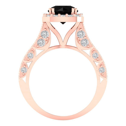 2.37 cttw Natural Onyx Hidden Halo Engagement Ring - Solid Gold (Round Cut,7.5mm)