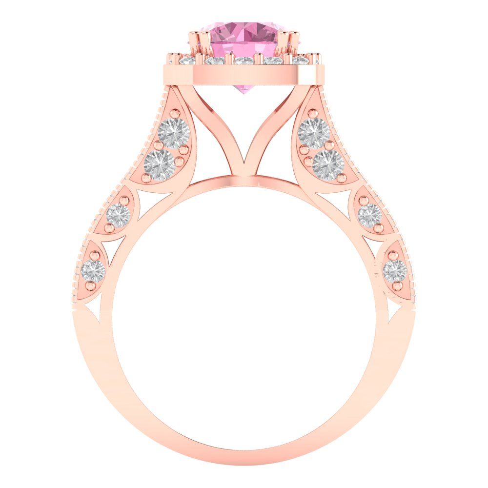 2.37 cttw Zirconia Simulated Pink Diamond Hidden Halo Engagement Ring - Solid Gold (VVS1, Round Cut,7.5mm)