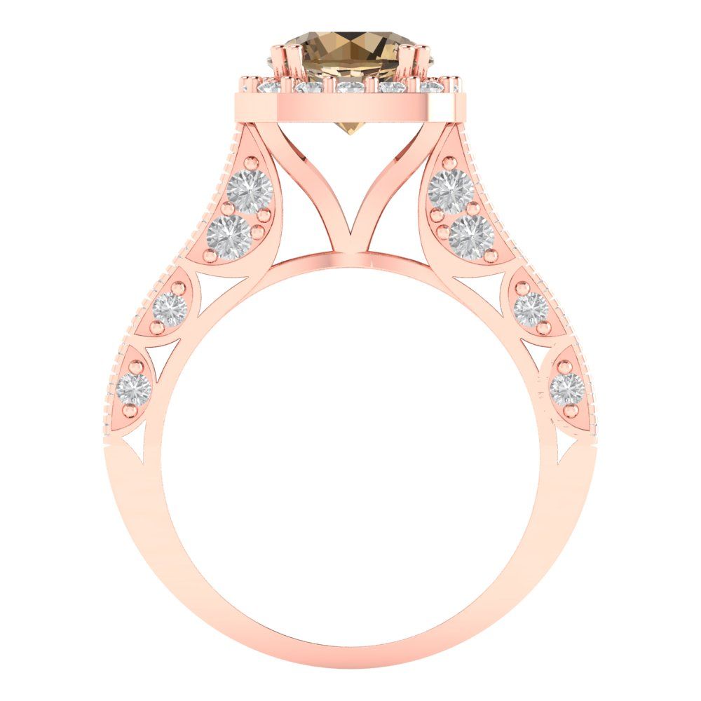 2.37 cttw Zirconia Simulated Champagne Diamond Hidden Halo Engagement Ring - Solid Gold (VVS1, Round Cut,7.5mm)