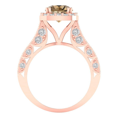2.37 cttw Zirconia Simulated Champagne Diamond Hidden Halo Engagement Ring - Solid Gold (VVS1, Round Cut,7.5mm)
