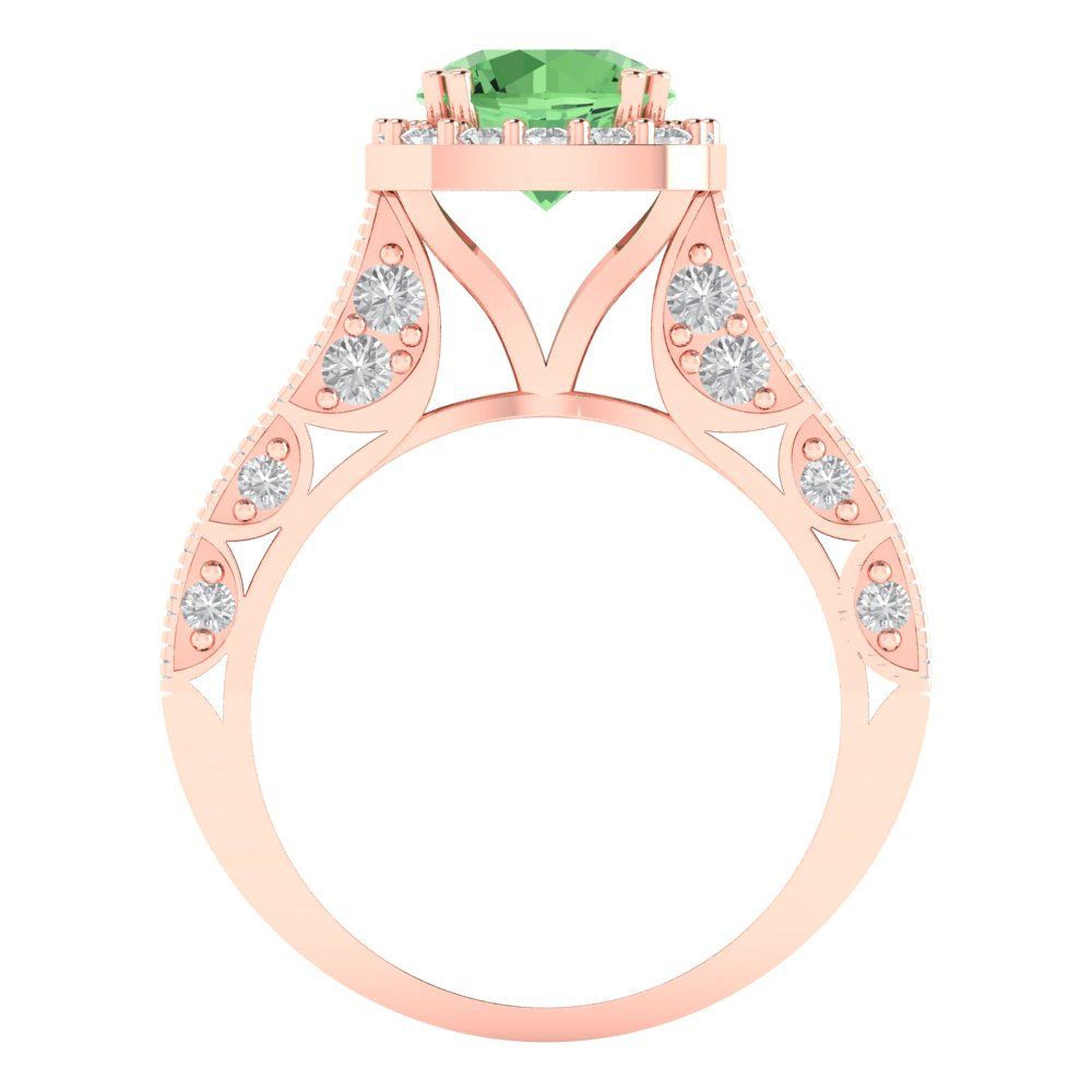 2.37 cttw Zirconia Simulated Green Diamond Hidden Halo Engagement Ring - Solid Gold (VVS1, Round Cut,7.5mm)
