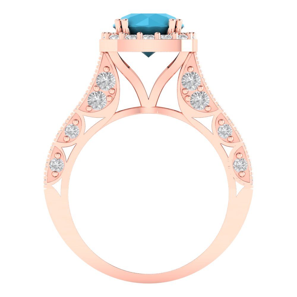 2.37 cttw Simulated Turquoise Hidden Halo Engagement Ring - Solid Gold (Round Cut,7.5mm)