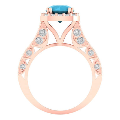 2.37 cttw Simulated Turquoise Hidden Halo Engagement Ring - Solid Gold (Round Cut,7.5mm)