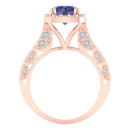 2.37 cttw Simulated Tanzanite Hidden Halo Engagement Ring - Solid Gold (Round Cut,7.5mm)