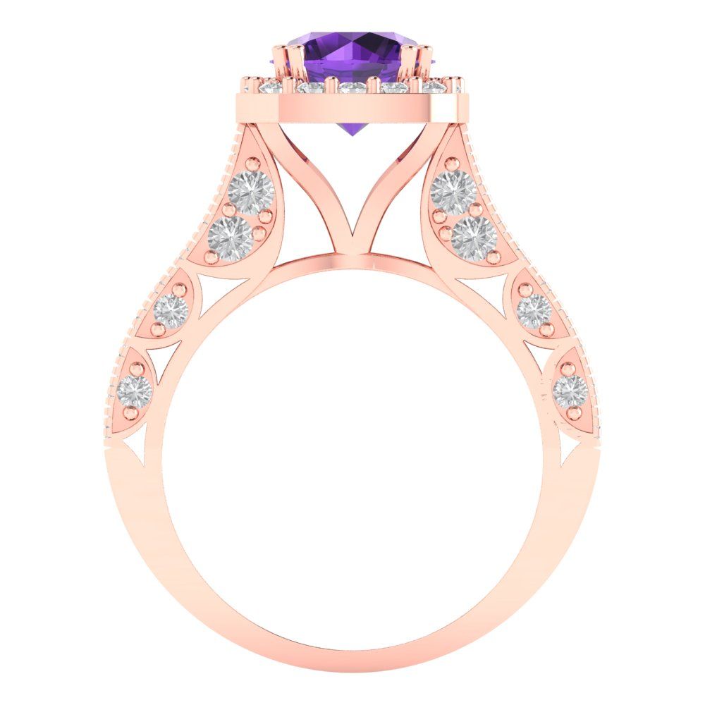 2.37 cttw Natural Amethyst Hidden Halo Engagement Ring - Solid Gold (Round Cut,7.5mm)