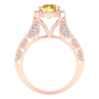 2.37 cttw Natural Citrine Hidden Halo Engagement Ring - Solid Gold (Round Cut,7.5mm)