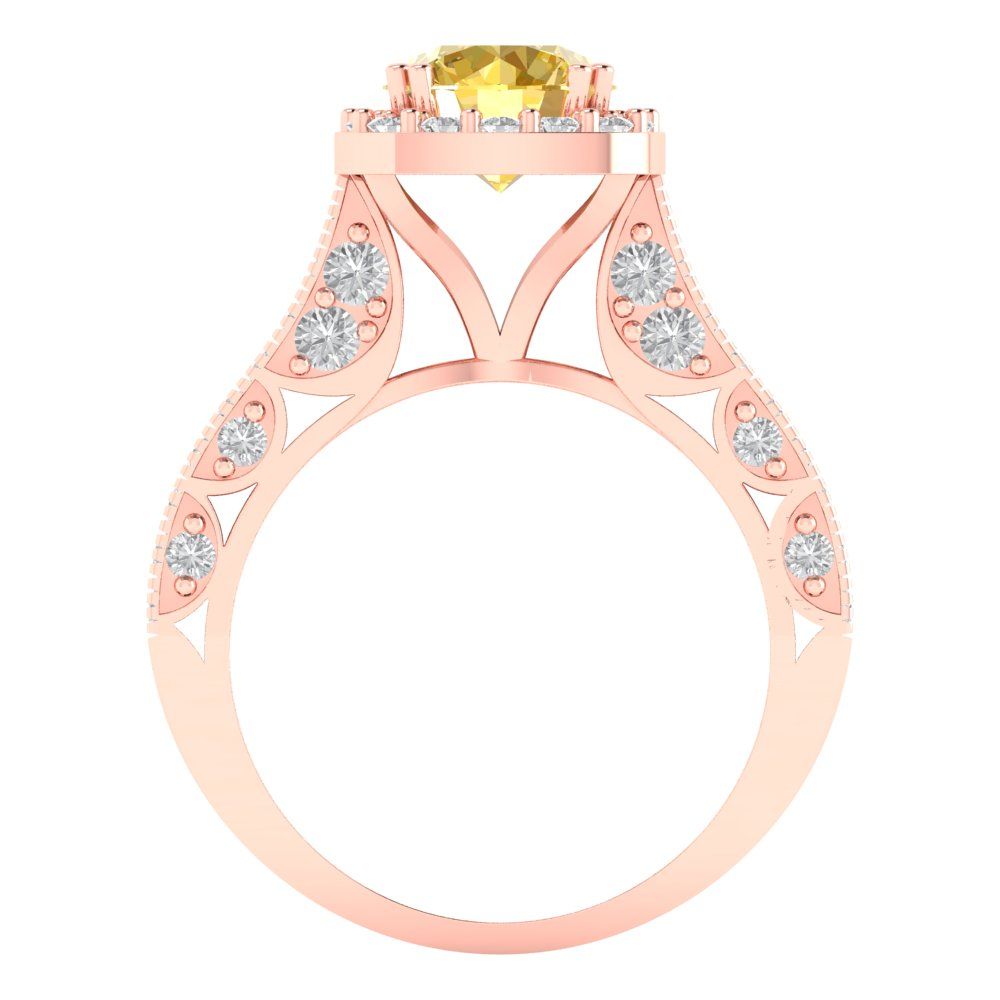 2.37 cttw Zirconia Simulated Yellow Diamond Hidden Halo Engagement Ring - Solid Gold (VVS1, Round Cut,7.5mm)